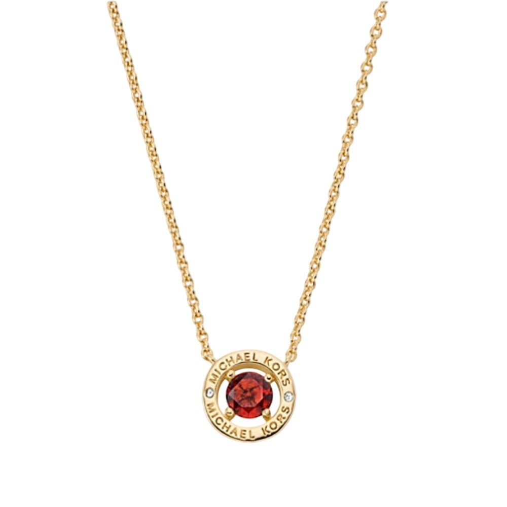 Michael Kors Gold Tone Red Stone Halo Pendant Necklace MKJC0100B710
